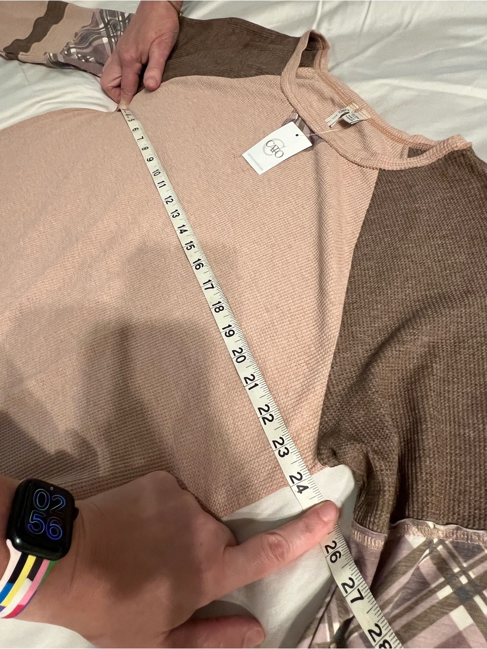Cato Pink and Brown Raglan Pullover with Plaid Elbow Patches - Picture 5 of 6